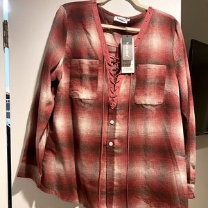 Plaid shirt with lace up detail